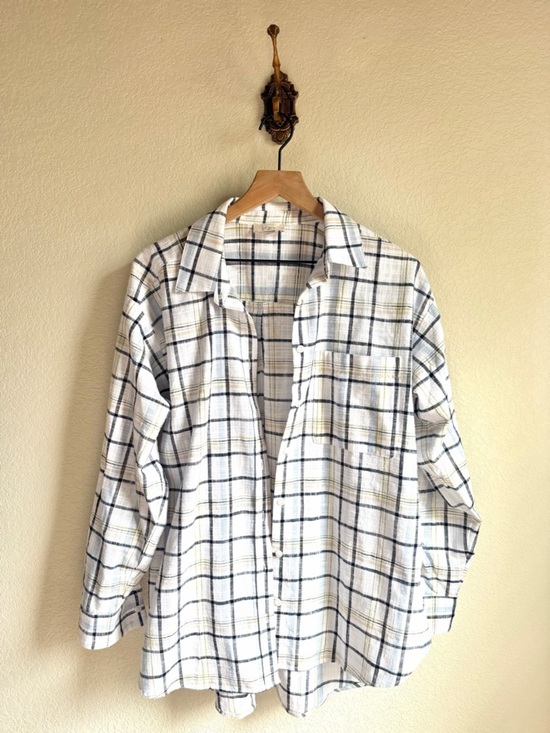 LOFT Tops - LOFT Cotton White Plaid Shirt
